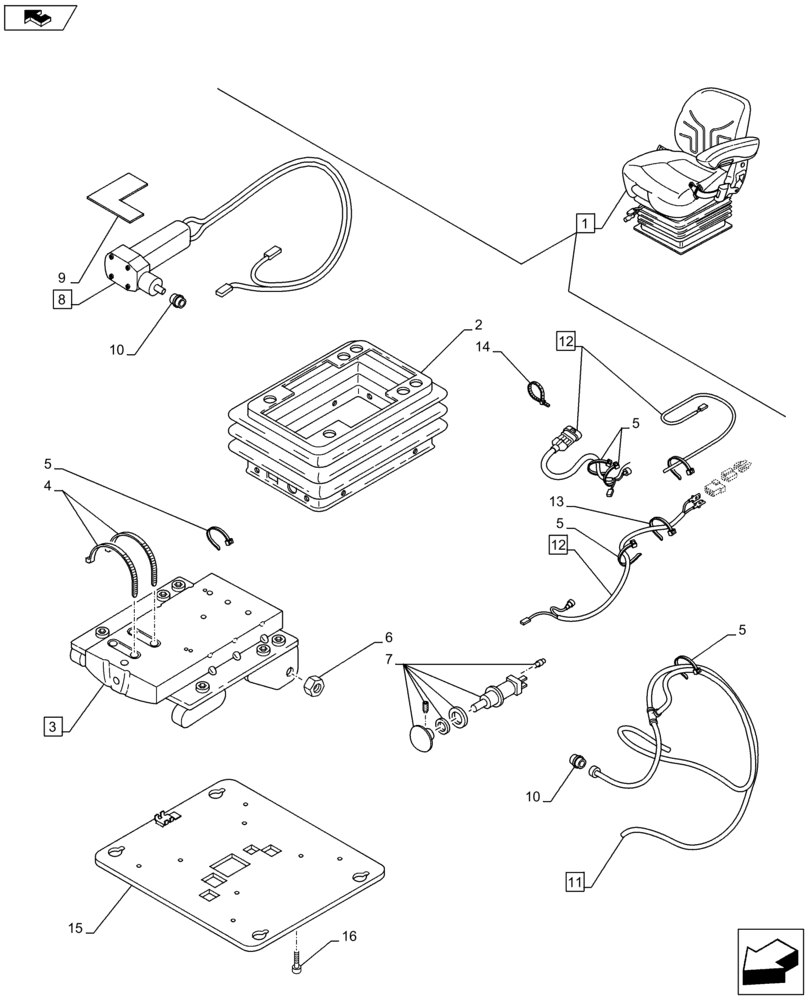 Схема запчастей Case IH MAXXUM 110 - (90.124.AK[03]) - VAR - 330710 - SEAT WITH AIR SUSPENSION, BELT AND SWITCH - BREAKDOWN - END YR 02-OCT-2014 (90) - PLATFORM, CAB, BODYWORK AND DECALS