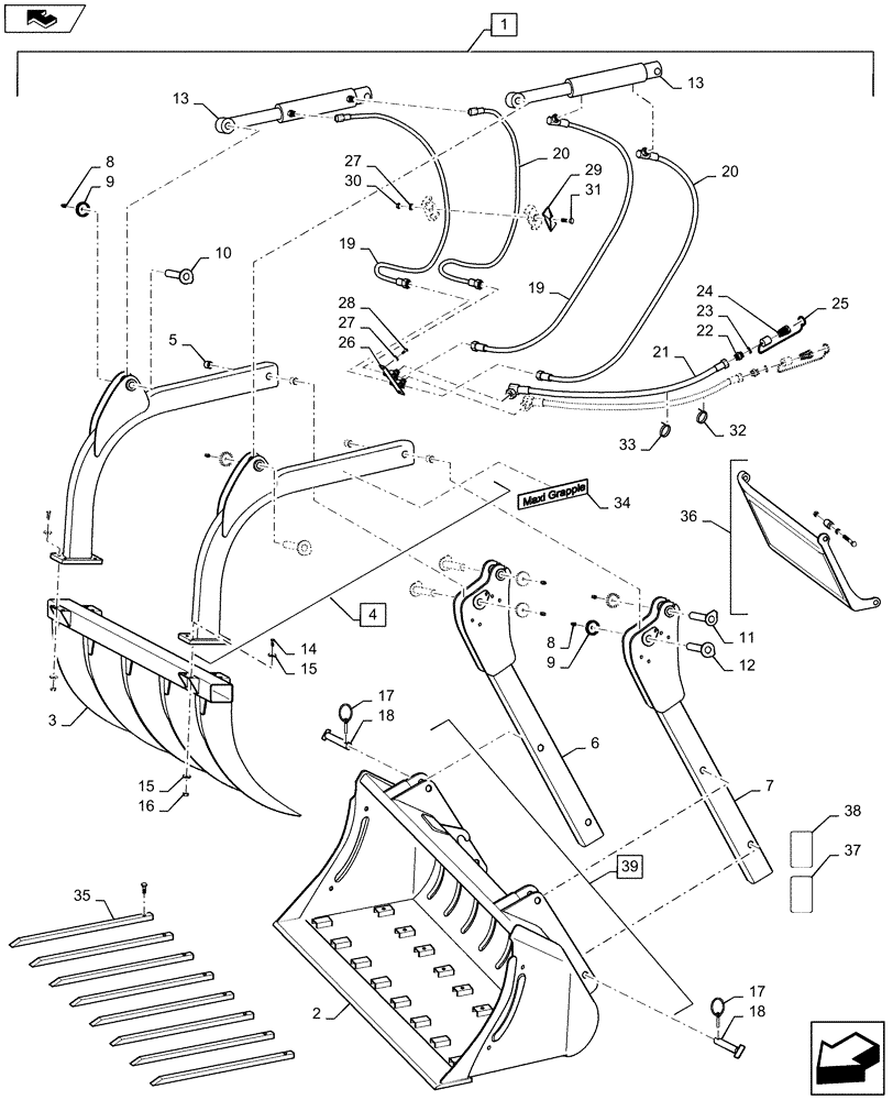 Схема запчастей Case IH L795 - (82.300.AX[03]) - VAR - 730797006 - 102" HD BUCKET AND GRAPPLE WITH BACKSCREEN (82) - FRONT LOADER & BUCKET