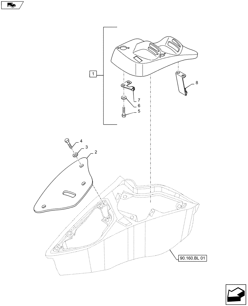 Схема запчастей Case IH MAXXUM 115 - (90.160.BL[05]) - VAR - 332801 - 3 SPEED REAR PTO WITH GROUND SPEED - CONTROLS COVER - RH (90) - PLATFORM, CAB, BODYWORK AND DECALS