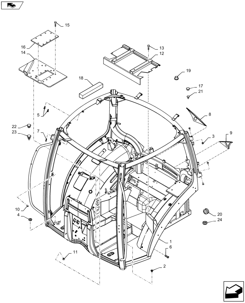 Схема запчастей Case IH MAXXUM 140 - (90.150.AC[01]) - VAR - 330283, 330007, 335007, 743726 + STD - CAB FRAME & FLOOR, PANEL (90) - PLATFORM, CAB, BODYWORK AND DECALS