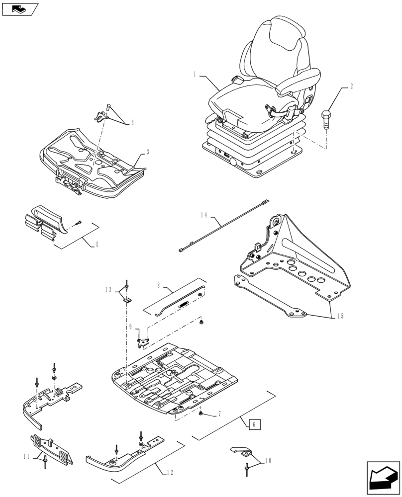 Схема запчастей Case IH MAXXUM 120 - (90.124.AC) - DELUXE SEAT WITH AIR SUSPENSION, BELT AND SWITCH - BREAKDOWN (90) - PLATFORM, CAB, BODYWORK AND DECALS