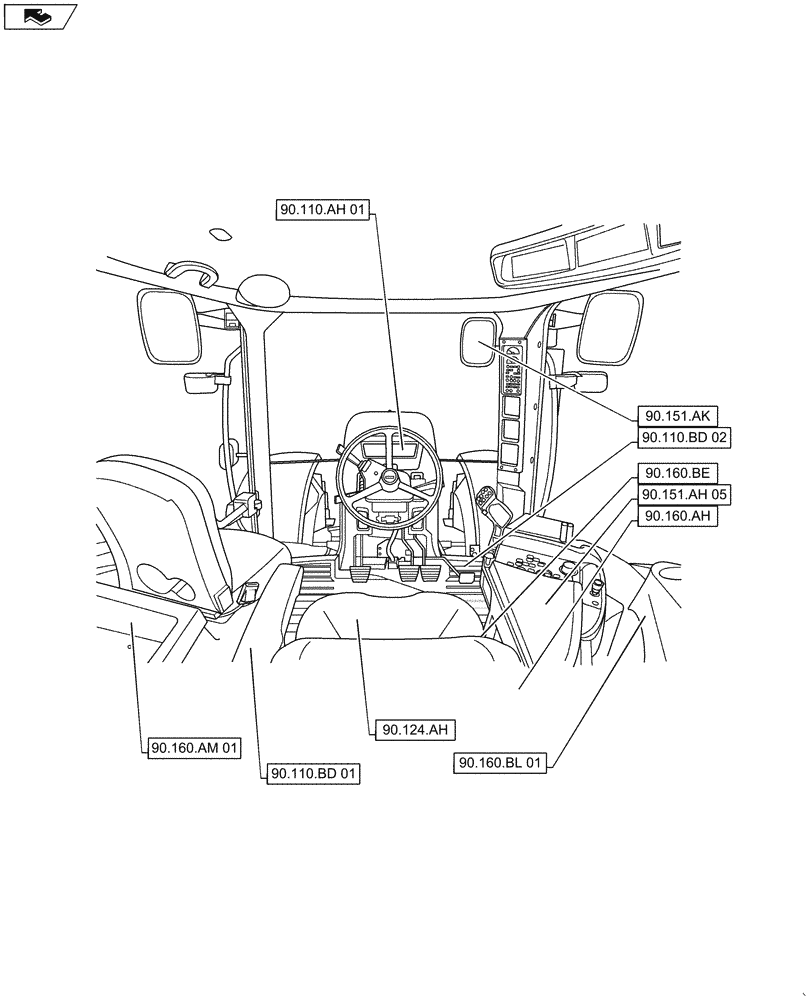 Схема запчастей Case IH MAXXUM 110 - (90.000.00[03]) - SECTION INDEX - PLATFORM, CAB, BODYWORK AND DECALS (90) - PLATFORM, CAB, BODYWORK AND DECALS