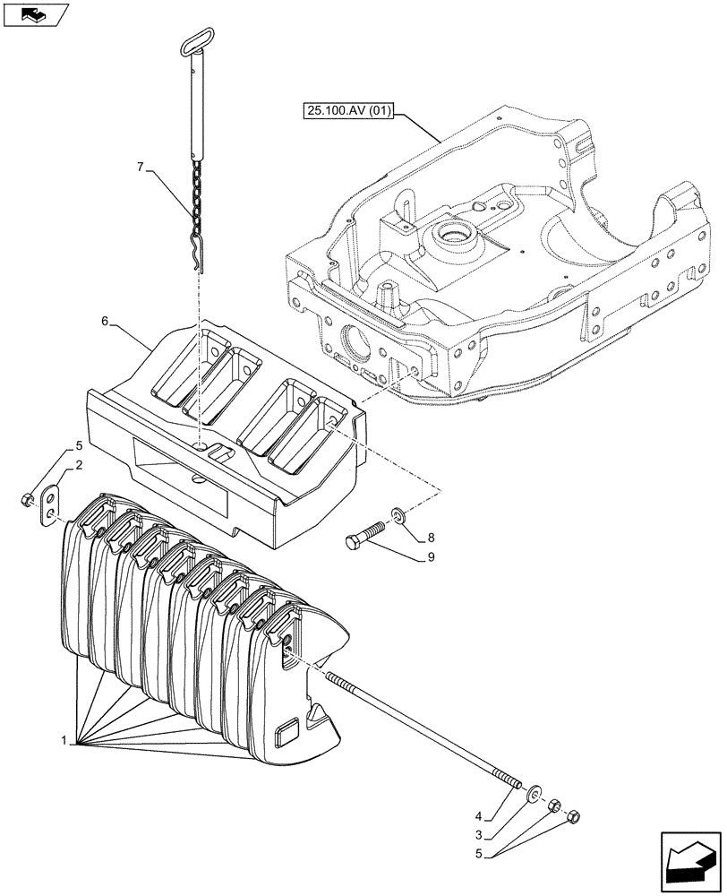 Схема запчастей Case IH MAXXUM 110 - (39.140.AC [05]) - VAR - 330220 - FRONT WEIGHT CARRIER, 8 WEIGHTS (360KG) (39) - FRAMES AND BALLASTING