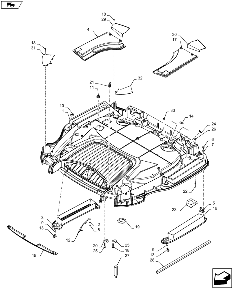 Схема запчастей Case IH MAXXUM 115 - (90.150.BG[13]) - VAR - 331520 - NAR ROOF WITH HIGH PROFILE LESS HIGH VISIBILITY PANEL - FRAME - D9017 (90) - PLATFORM, CAB, BODYWORK AND DECALS