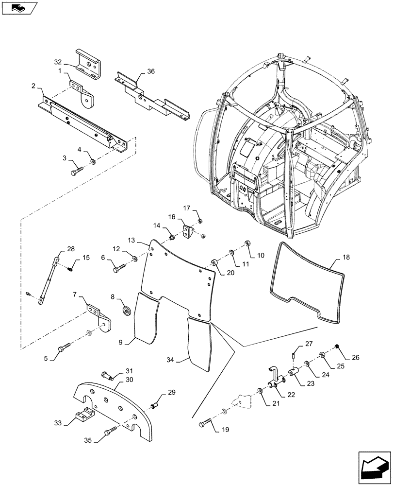 Схема запчастей Case IH MAXXUM 140 - (90.156.AG[02]) - VAR - 331609, 332618 - CAB WITH OPENING FRONT SCREEN - WINDSHIELD AND RELATED PARTS (90) - PLATFORM, CAB, BODYWORK AND DECALS