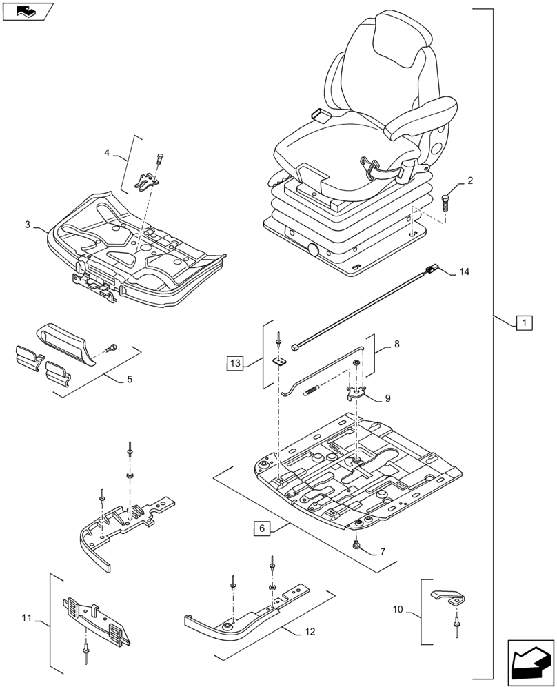 Схема запчастей Case IH MAXXUM 110 - (90.124.AC[02]) - VAR - 331709 - DELUXE SEAT WITH AIR SUSPENSION, BELT AND SWITCH - BREAKDOWN (90) - PLATFORM, CAB, BODYWORK AND DECALS