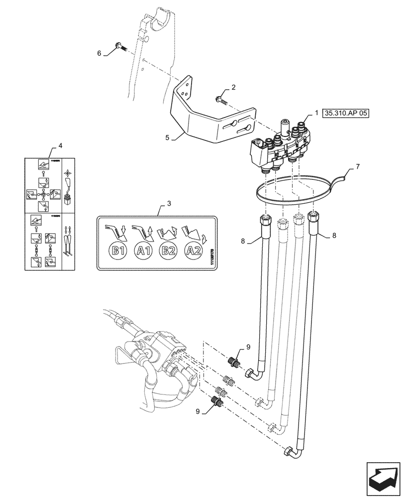 Схема запчастей Case IH L745 - (35.525.AA[02]) - VAR - 713687006 - 2 FUNCTION MULTI COUPLER HOSE KIT - L735, L745 FOR FARMALL 95, 105 (35) - HYDRAULIC SYSTEMS