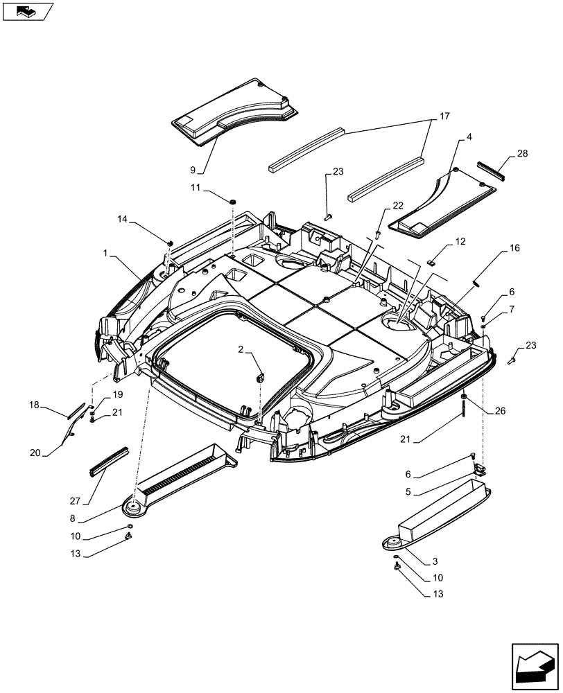 Схема запчастей Case IH MAXXUM 110 - (90.150.BG[04]) - VAR - 330571 - CAB ROOF, OTR (90) - PLATFORM, CAB, BODYWORK AND DECALS