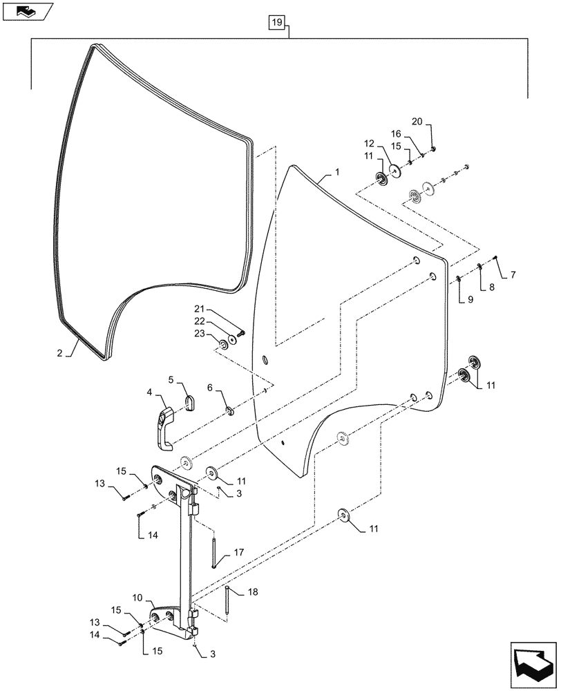 Схема запчастей Case IH MAXXUM 140 - (90.154.AA[03]) - VAR - 331609, 331619, 332618 + STD - LH CAB DOOR (90) - PLATFORM, CAB, BODYWORK AND DECALS