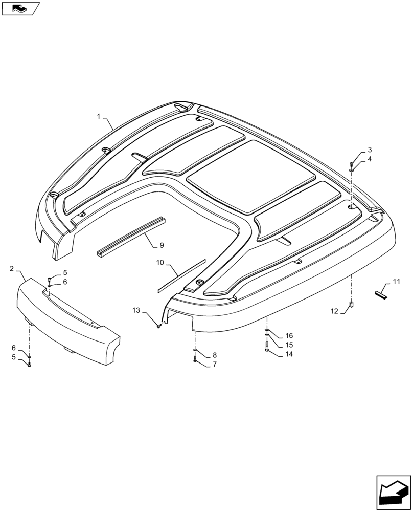 Схема запчастей Case IH MAXXUM 110 - (90.150.BG[01]) - ISO ROOF WITH HIGH PROFILE WITH HIGH VISIBILITY PANEL - ROOF (90) - PLATFORM, CAB, BODYWORK AND DECALS