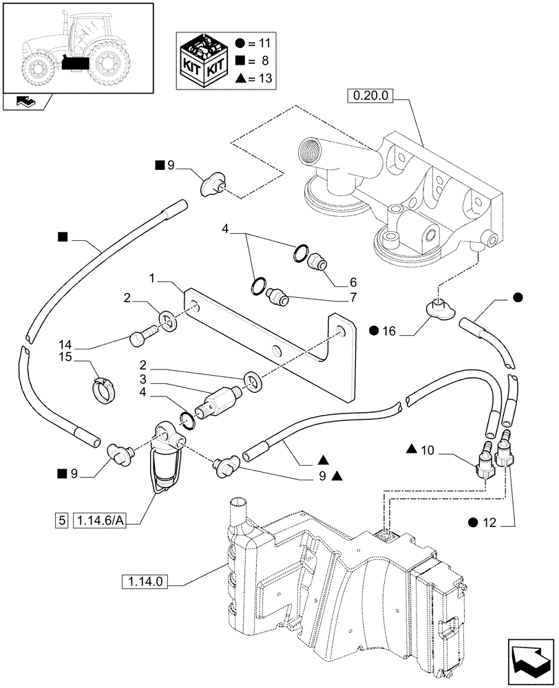 Схема запчастей Case IH PUMA 210 - (1.14.6[01A]) - FUEL LINES - D7115 (02) - ENGINE EQUIPMENT