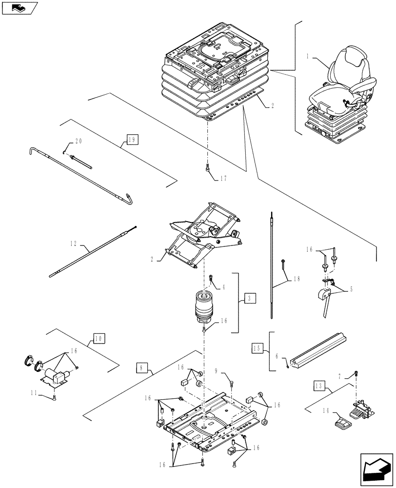 Схема запчастей Case IH MAXXUM 115 - (90.124.AN[02]) - VAR - 330709 - DELUXE SEAT WITH LOW FREQUENCY AIR SUSPENSION, HEATED CUSHIONS, BELT AND SWITCH - SUSPENSION COMPONENTS (90) - PLATFORM, CAB, BODYWORK AND DECALS