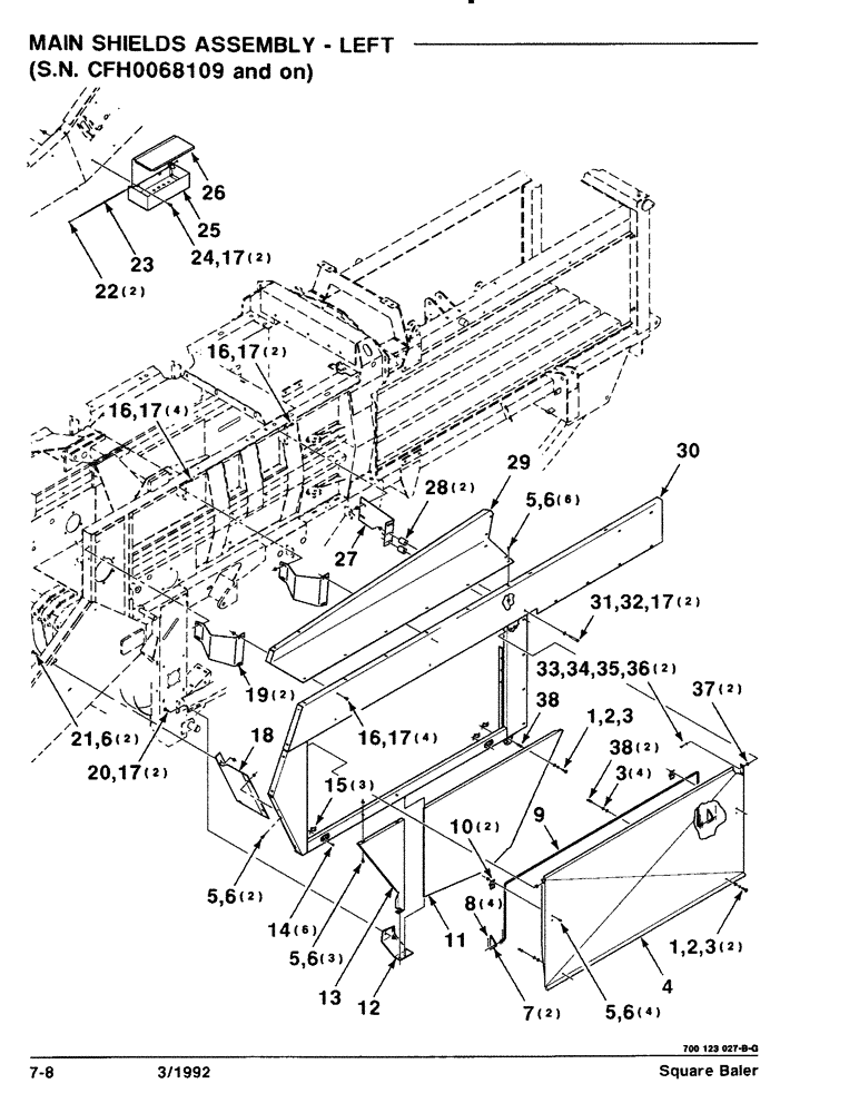 Схема запчастей Case IH 8570 - (7-08) - MAIN SHIELDS ASSEMBLY, LEFT, SERIAL NO. CFH0068109 AND ON (12) - MAIN FRAME