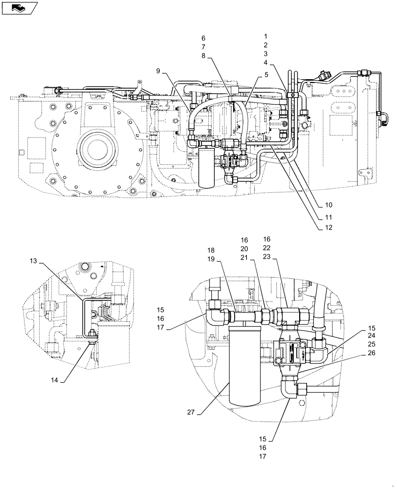 Схема запчастей Case IH MAGNUM 260 - (21.105.AI[02]) - POWERSHIFT - TRANSMISSION LUBRICATION LINES (21) - TRANSMISSION