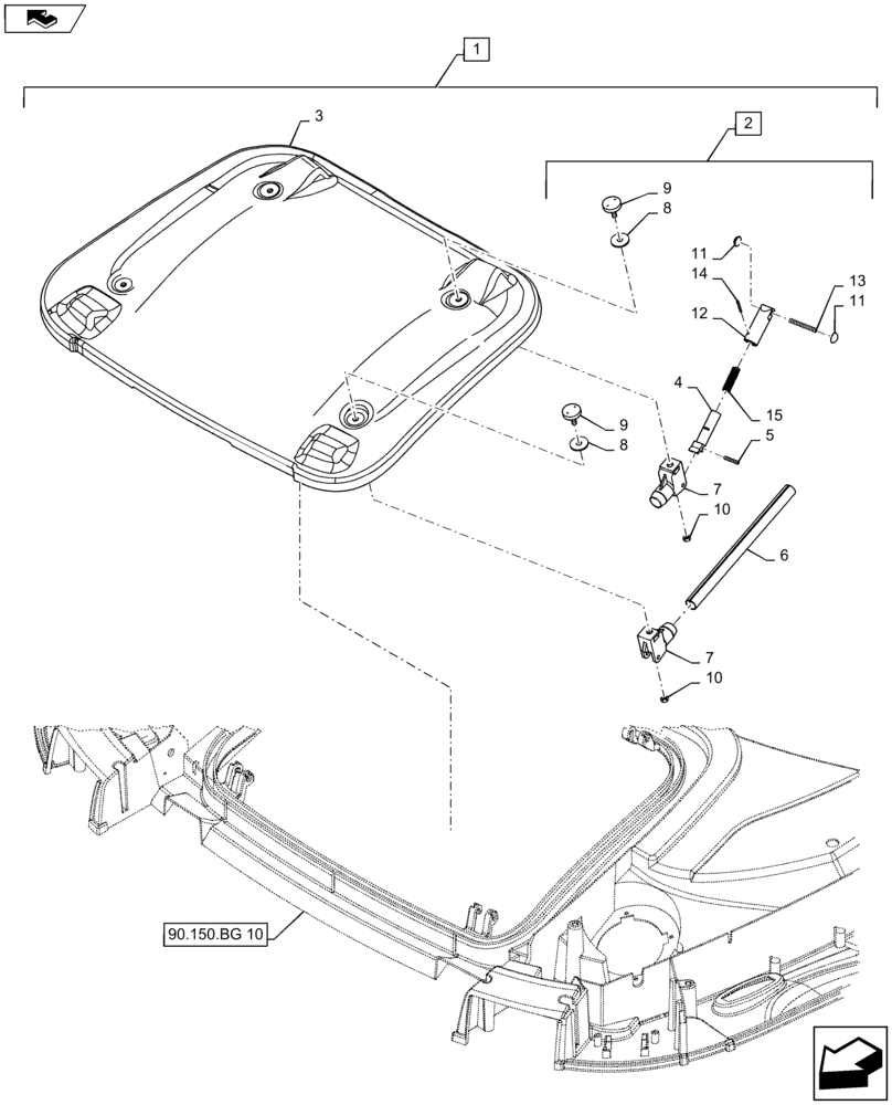 Схема запчастей Case IH MAXXUM 120 - (90.150.BC[02]) - NAR ROOF WITH HIGH PROFILE WITH HIGH VISIBILITY PANEL - HATCH (90) - PLATFORM, CAB, BODYWORK AND DECALS