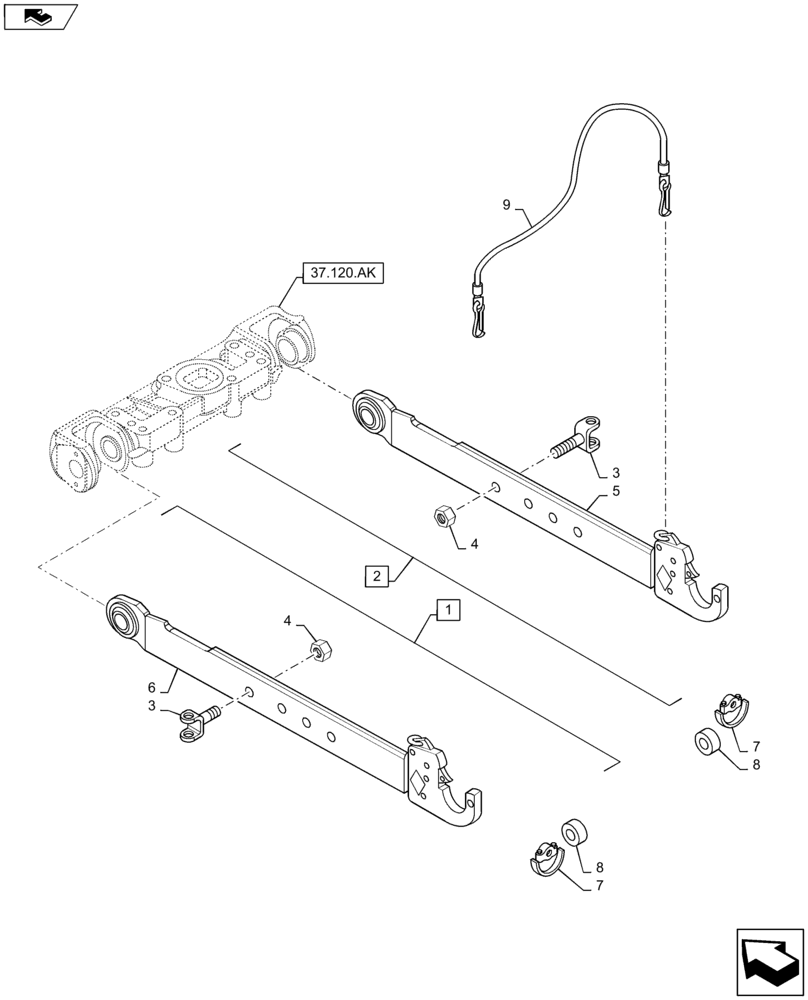 Схема запчастей Case IH MAXXUM 140 - (37.120.AO[01]) - VAR - 330921, 331921, 743696 - TOOLING CONNECTION UNIT - LOWER ARMS (37) - HITCHES, DRAWBARS & IMPLEMENT COUPLINGS