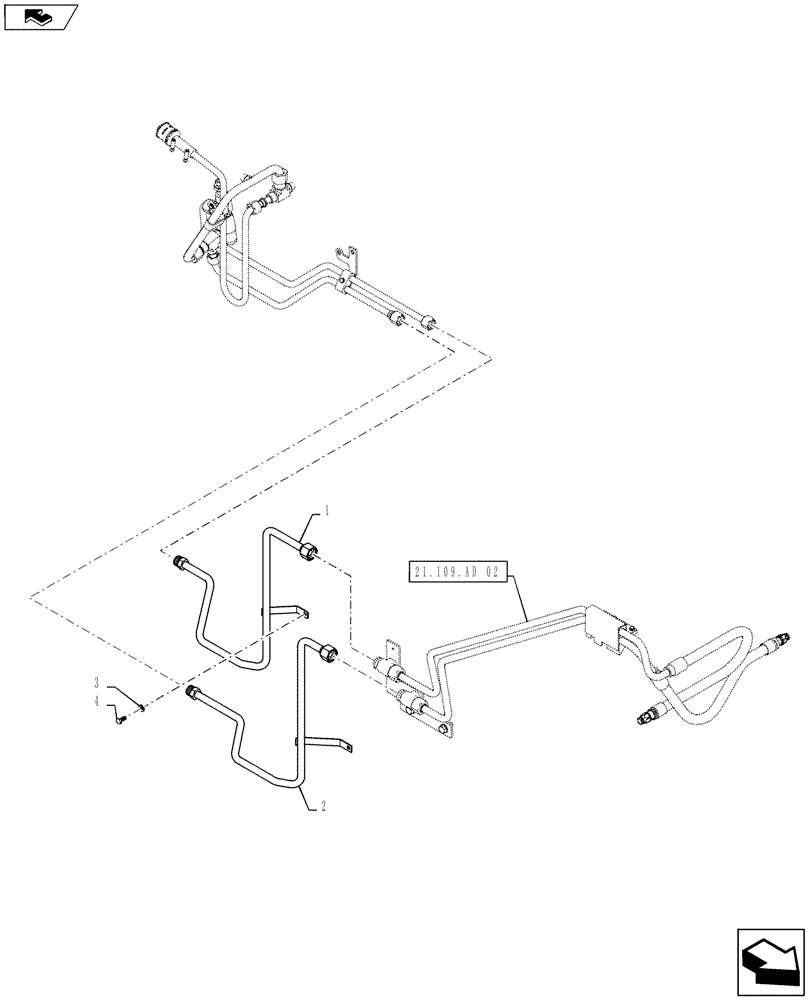 Схема запчастей Case IH MAXXUM 140 - (21.109.AD[03]) - TRANSMISSION 16X16 AND 17X16 (40 KM/H), SPS - OIL COOLER PIPES (21) - TRANSMISSION