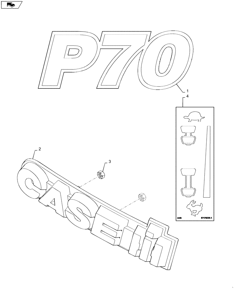 Схема запчастей Case IH P70 - (90.108.01[01]) - DECALS - P70 (90) - PLATFORM, CAB, BODYWORK AND DECALS