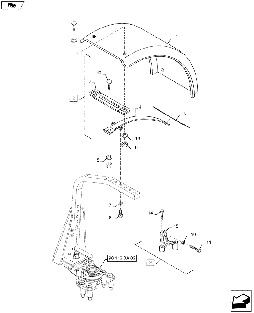 Схема запчастей Case IH MAXXUM 110 - (90.116.AC[01]) - VAR - 333884, 334884, 335884 - DYNAMIC FRONT FENDERS - FENDERS AND BRACKETS (90) - PLATFORM, CAB, BODYWORK AND DECALS