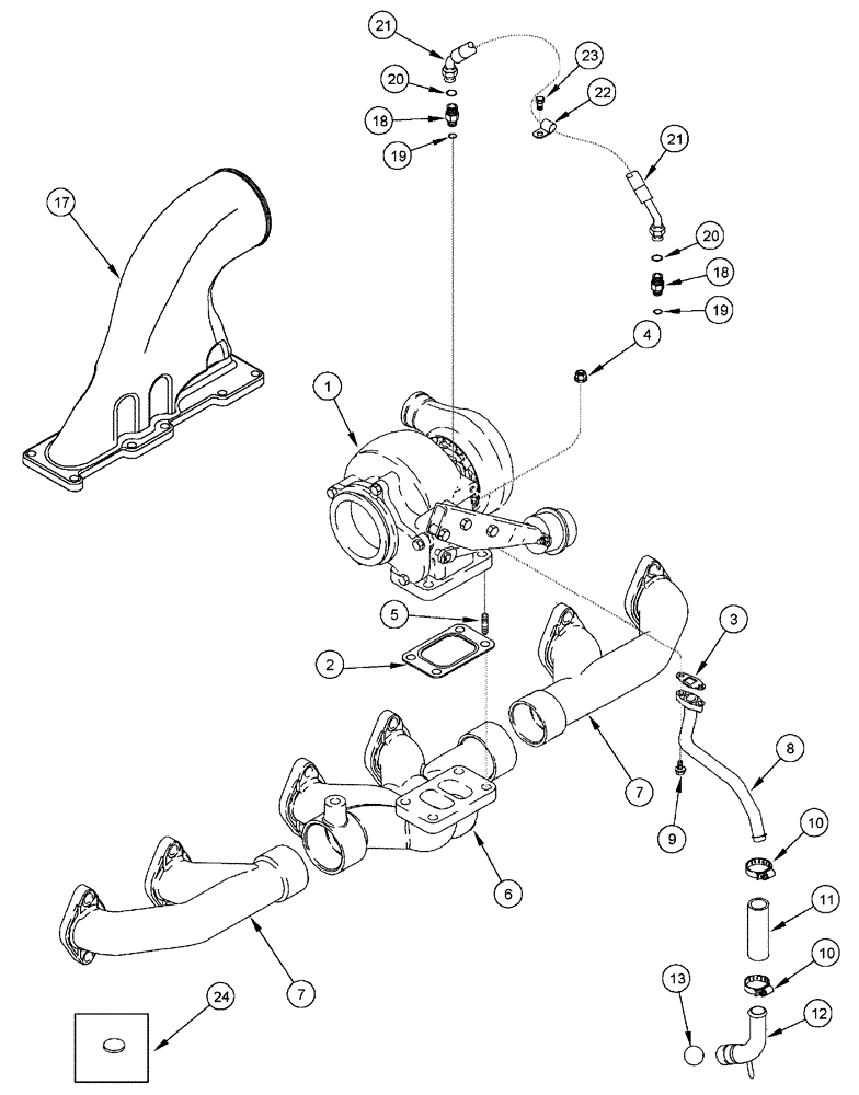 Схема запчастей Case IH FLX3510 - (02-038) - TURBOCHARGER SYSTEM, FLX 3510 (01) - ENGINE