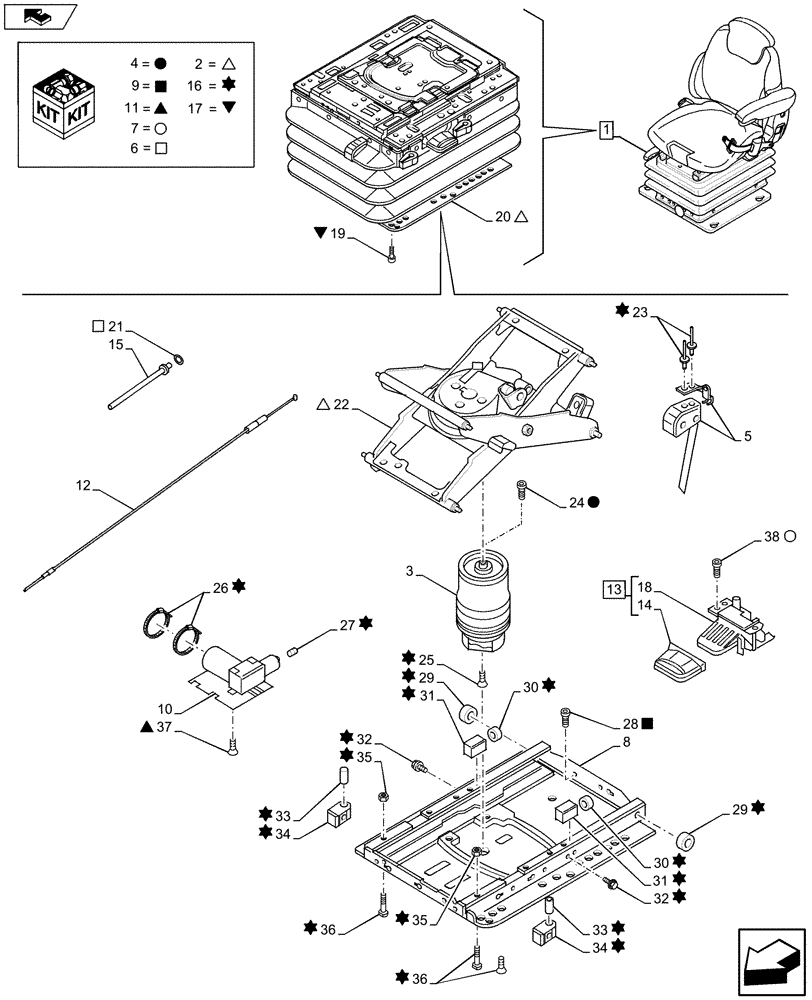 Схема запчастей Case IH MAXXUM 110 - (90.124.AN[03]) - VAR - 390709 - SUSPENSION SEAT, W/ GARU (90) - PLATFORM, CAB, BODYWORK AND DECALS