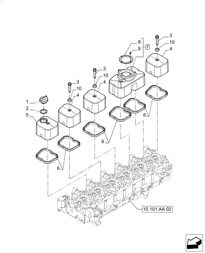 Схема запчастей Case IH FARMALL 140A - (10.101.AB[02]) - CYLINDER HEAD, COVERS 6 CYL. (10) - ENGINE