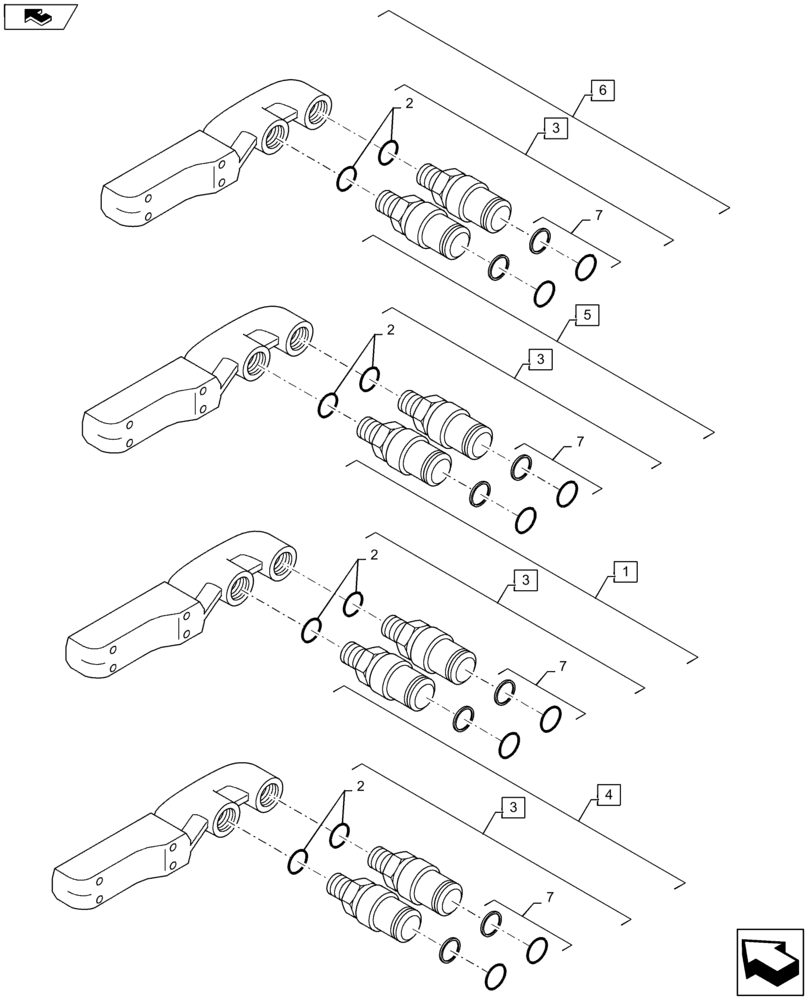 Схема запчастей Case IH MAXXUM 110 - (35.204.BB) - QUICK COUPLERS GROUP - BREAKDOWN (35) - HYDRAULIC SYSTEMS