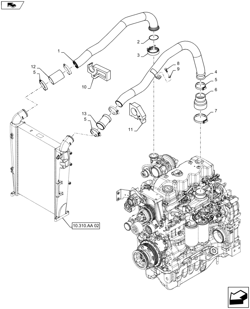 Схема запчастей Case IH MAXXUM 140 - (10.310.AD[02]) - AIR INTAKE LINE (10) - ENGINE
