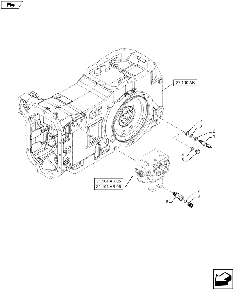 Схема запчастей Case IH MAXXUM 140 - (55.021.AB[02]) - VAR - 331333 + STD - REAR AXLE HOUSING - WARNING AND ALARM SIGNAL EQUIPMENT (55) - ELECTRICAL SYSTEMS