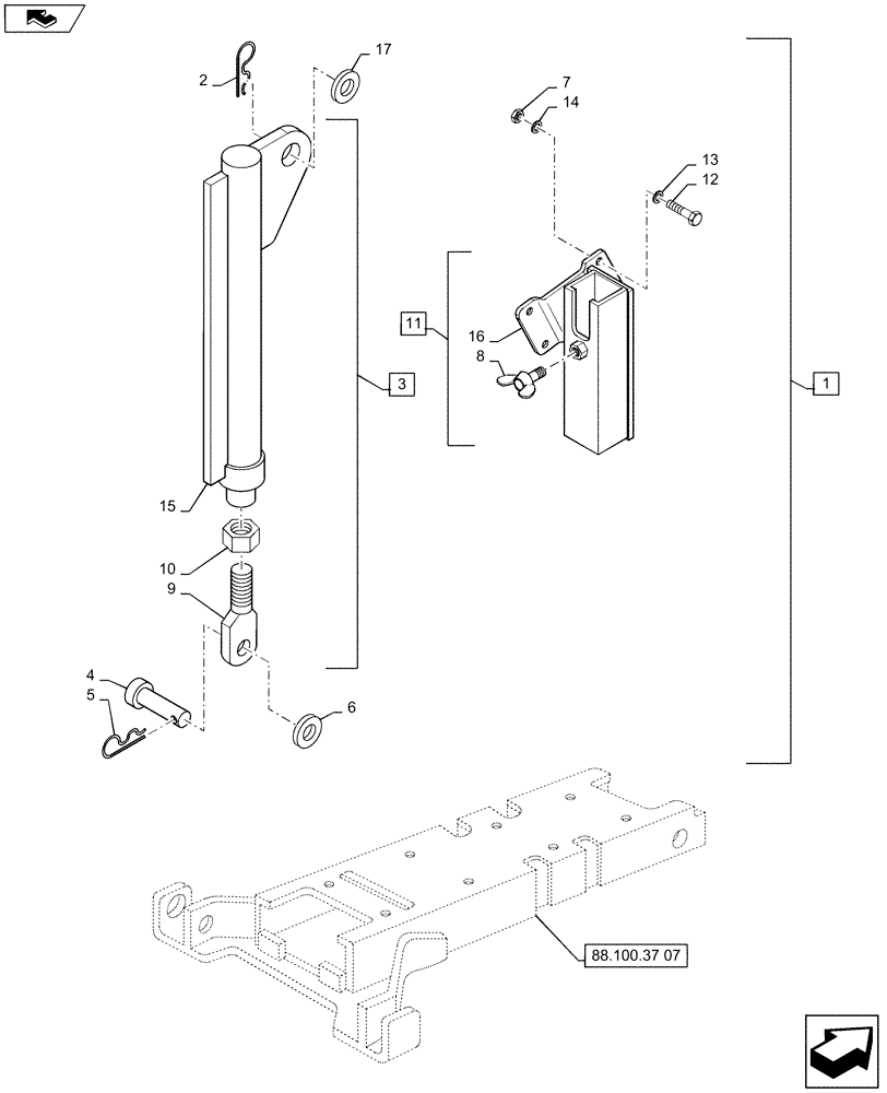 Схема запчастей Case IH MAXXUM 140 - (88.100.37[08]) - DIA KIT - AUTOMATIC PICK UP HITCH WITH HYDR. PUSH BACK, WITH SWINGING DRAWBAR - TIE RODS (88) - ACCESSORIES