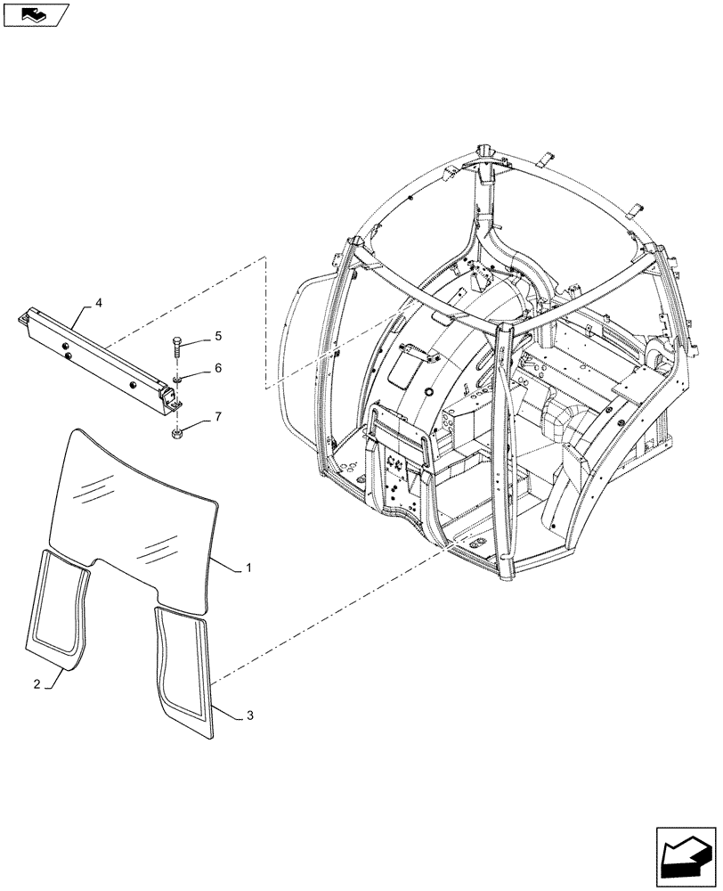 Схема запчастей Case IH MAXXUM 110 - (90.156.AG[01]) - VAR - 331619 + STD - CAB WINDSHIELD - GLASS (90) - PLATFORM, CAB, BODYWORK AND DECALS