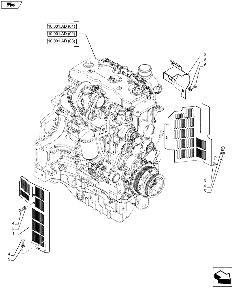 Схема запчастей Case IH MAXXUM 110 - (90.102.AG[01]) - VAR - 390729 - ENGINE SHIELD (90) - PLATFORM, CAB, BODYWORK AND DECALS