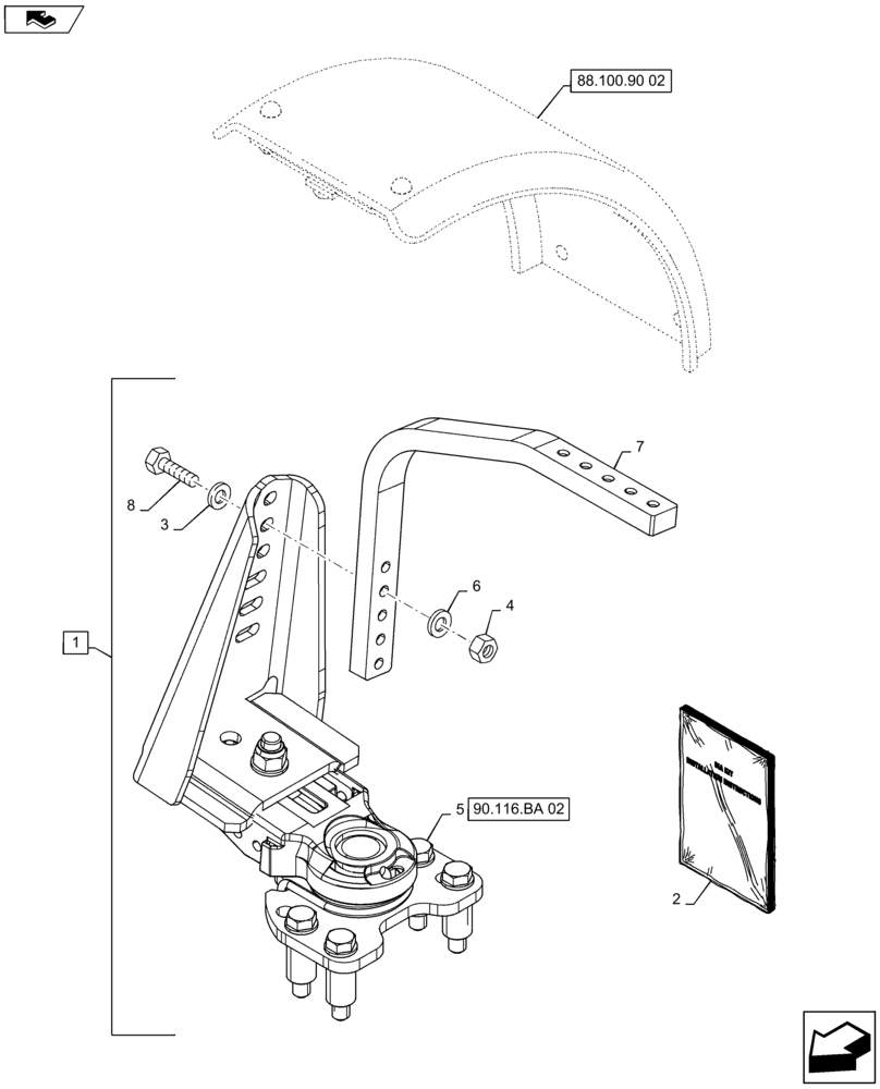Схема запчастей Case IH MAXXUM 140 - (88.100.90[01]) - DIA KIT - DYNAMIC FRONT FENDERS (420MM) - SUPPORT (88) - ACCESSORIES