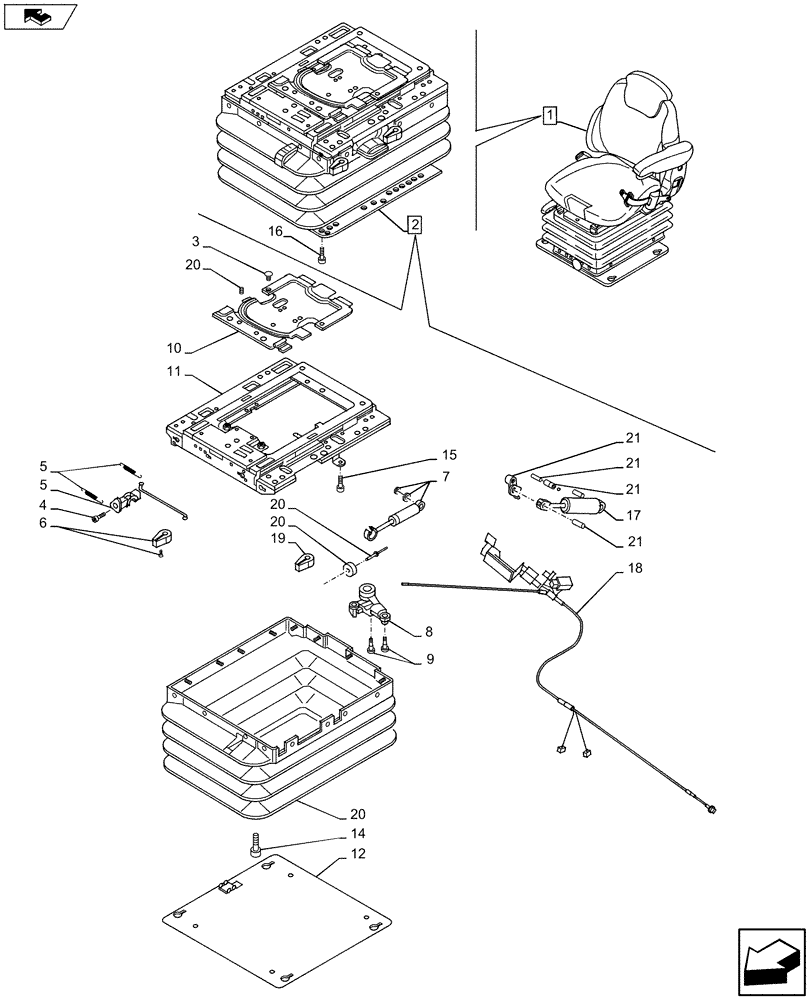 Схема запчастей Case IH MAXXUM 110 - (90.124.AP[03]) - VAR - 390709 - SUSPENSION SEAT, W/ GARU (90) - PLATFORM, CAB, BODYWORK AND DECALS
