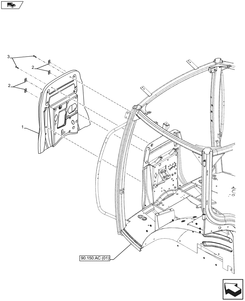 Схема запчастей Case IH MAXXUM 110 - (90.105.CQ[02]) - VAR - 330658, 335077, 338928, 391658 - BULKHEAD, INSULATING PANEL, W/ CAB SUSPENSION (90) - PLATFORM, CAB, BODYWORK AND DECALS
