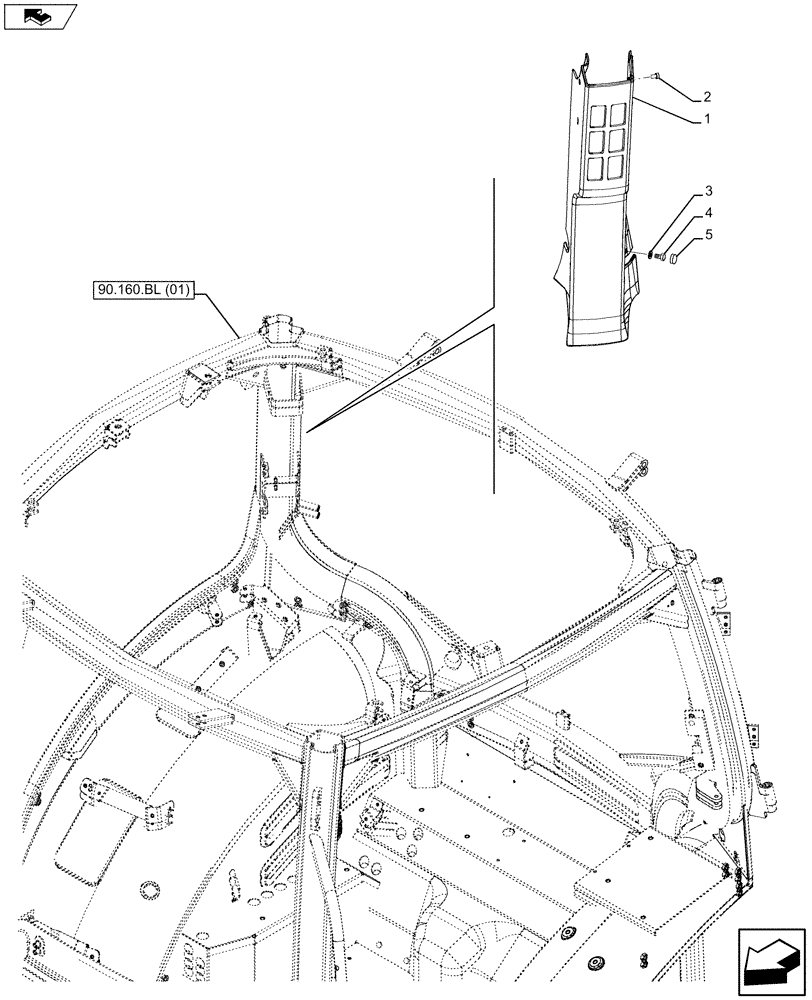 Схема запчастей Case IH MAXXUM 110 - (90.160.BI[02]) - VAR - 330667, 330668 - CAB INTERIOR TRIM, PILLAR, RIGHT SIDE (90) - PLATFORM, CAB, BODYWORK AND DECALS
