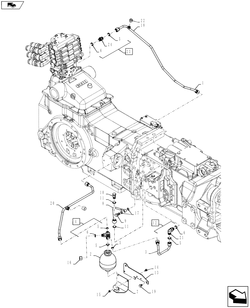 Схема запчастей Case IH MAXXUM 140 - (21.103.AA[01]) - STD + VAR - 331836, 333836, 336835, 338835, 743744 - HYDRAULIC PUMP 113 L/MIN CCLS - SPS - LUBRICATION PIPES AND ACCUMULATOR (21) - TRANSMISSION