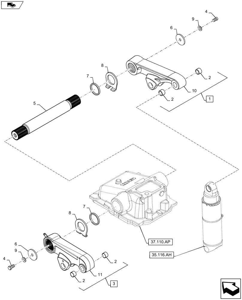 Схема запчастей Case IH MAXXUM 140 - (37.110.AQ[01]) - VAR - 330909, 743811 + STD - EDC WITH TWO EXTERNAL CYLINDERS -LIFT ARMS AND ROCKSHAFT (37) - HITCHES, DRAWBARS & IMPLEMENT COUPLINGS