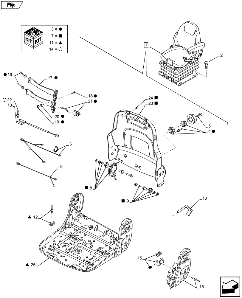 Схема запчастей Case IH MAXXUM 110 - (90.124.AM[03]) - VAR - 390709 - SUSPENSION SEAT, W/ GARU (90) - PLATFORM, CAB, BODYWORK AND DECALS
