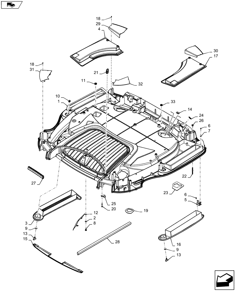 Схема запчастей Case IH MAXXUM 110 - (90.150.BG[12]) - VAR - 331520 - NAR ROOF WITH HIGH PROFILE LESS HIGH VISIBILITY PANEL - FRAME - C9017 (90) - PLATFORM, CAB, BODYWORK AND DECALS