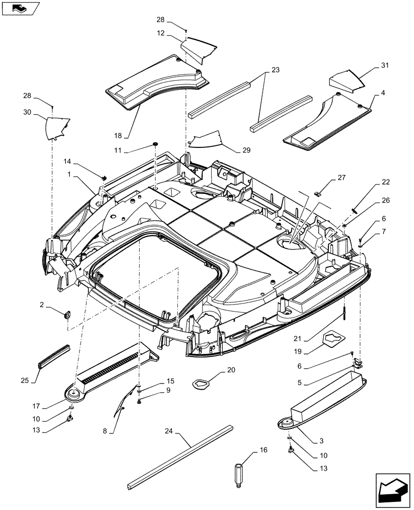 Схема запчастей Case IH MAXXUM 140 - (90.150.BG[11]) - VAR - 330520 - NAR ROOF WITH HIGH PROFILE WITH HIGH VISIBILITY PANEL - FRAME - D9017 (90) - PLATFORM, CAB, BODYWORK AND DECALS