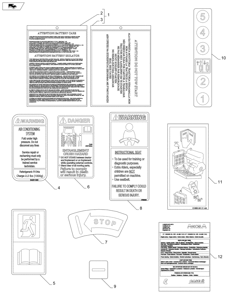 Схема запчастей Case IH MAXXUM 120 - (90.108.AC[05]) - VAR - 743726, 330007, 335007 - DECAL, SAFETY OR FUNCTIONAL (90) - PLATFORM, CAB, BODYWORK AND DECALS