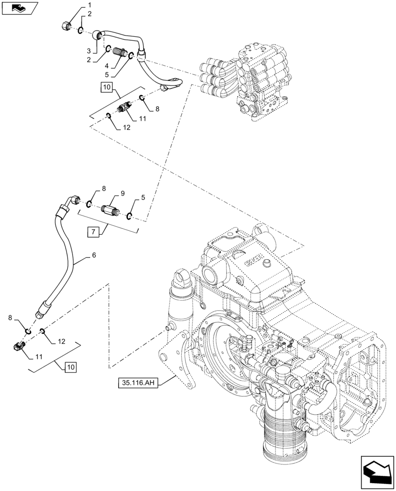 Схема запчастей Case IH MAXXUM 110 - (35.116.AD) - VAR - 331836, 333836, 336835, 338835, 743744 - HYDRAULIC PUMP 113 L/MIN CCLS FOR SPS - PIPES TO LIFT CYLINDER (35) - HYDRAULIC SYSTEMS
