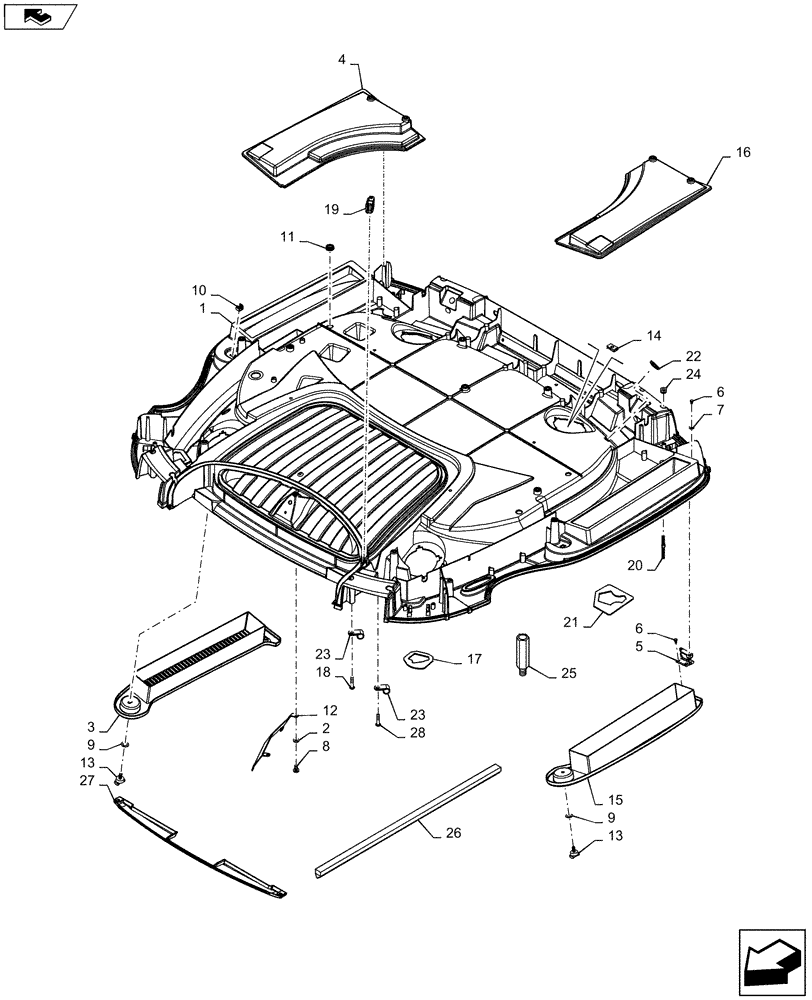 Схема запчастей Case IH MAXXUM 140 - (90.150.BG[15]) - VAR - 331515, 743729 - ISO ROOF WITH HIGH PROFILE LESS HIGH VISIBILITY PANEL - FRAME - D9017 (90) - PLATFORM, CAB, BODYWORK AND DECALS