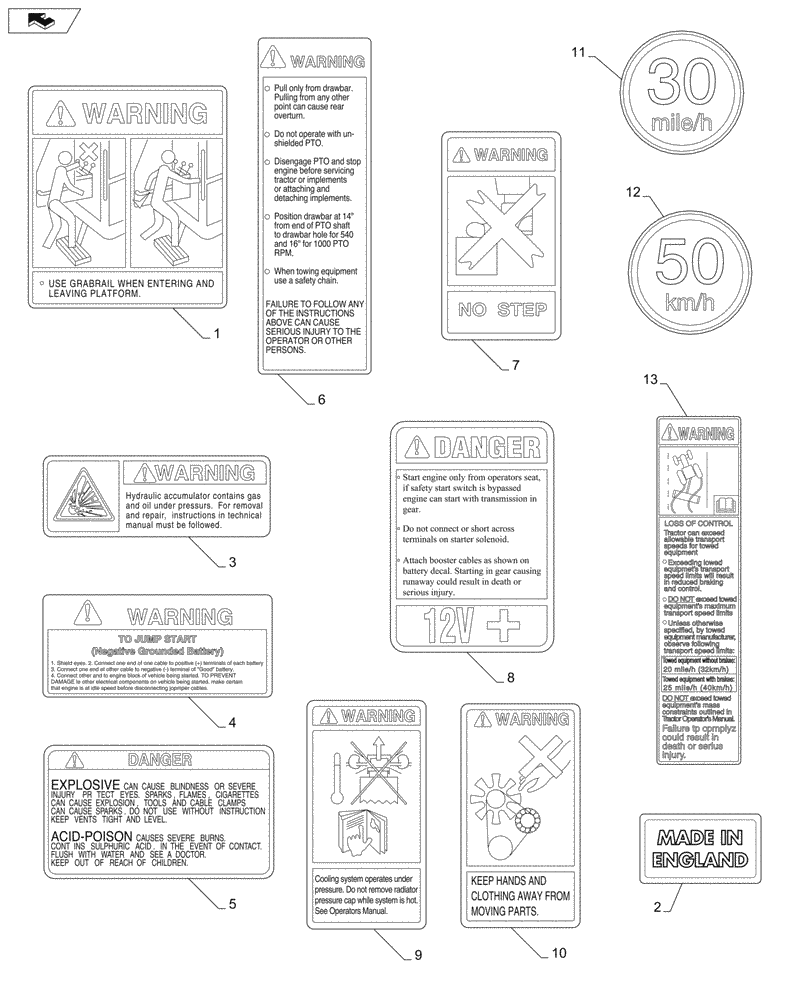 Схема запчастей Case IH MAXXUM 110 - (90.108.AC[06]) - VAR - 743726, 330007, 335007 - DECAL, SAFETY OR FUNCTIONAL (90) - PLATFORM, CAB, BODYWORK AND DECALS