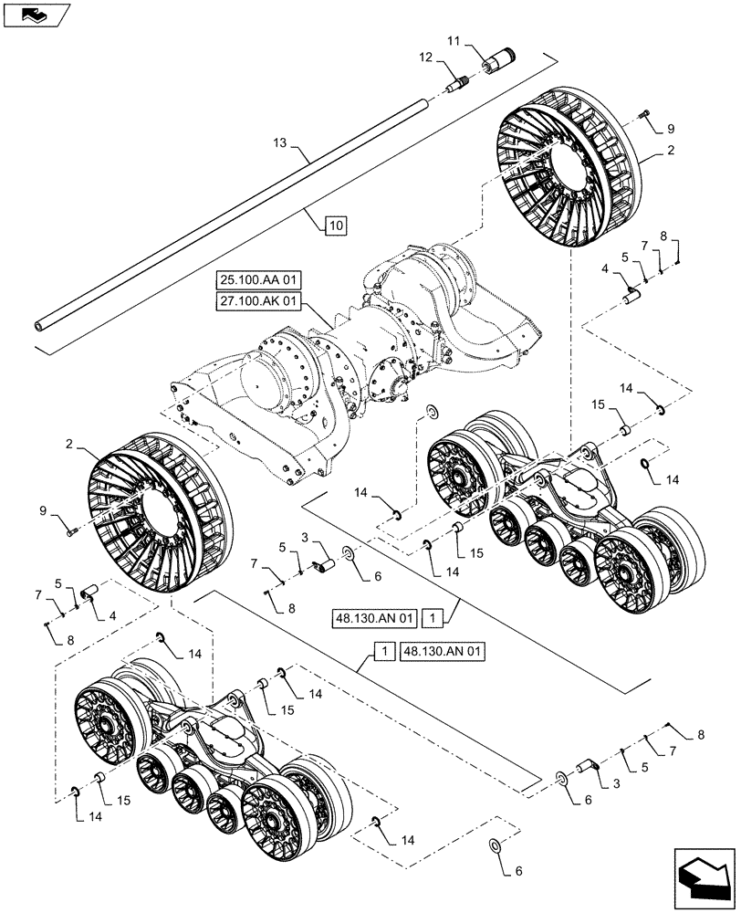 Схема запчастей Case IH STEIGER 350 - (48.120.AJ[01]) - TRACK ASSY - UNDERCARRIAGE - 16" THRU 24" NARROW WHEELS (48) - TRACKS & TRACK SUSPENSION