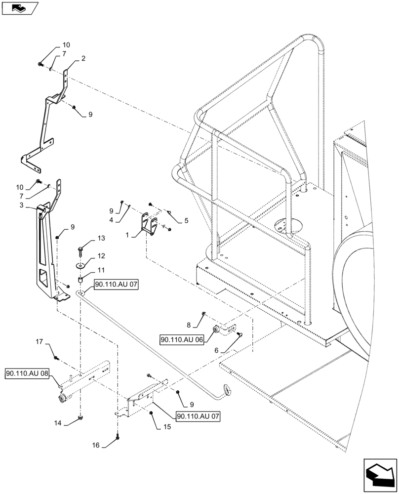 Схема запчастей Case IH 8230 - (90.110.AU[05]) - TRIM SUPPORT ASSY R.H (90) - PLATFORM, CAB, BODYWORK AND DECALS
