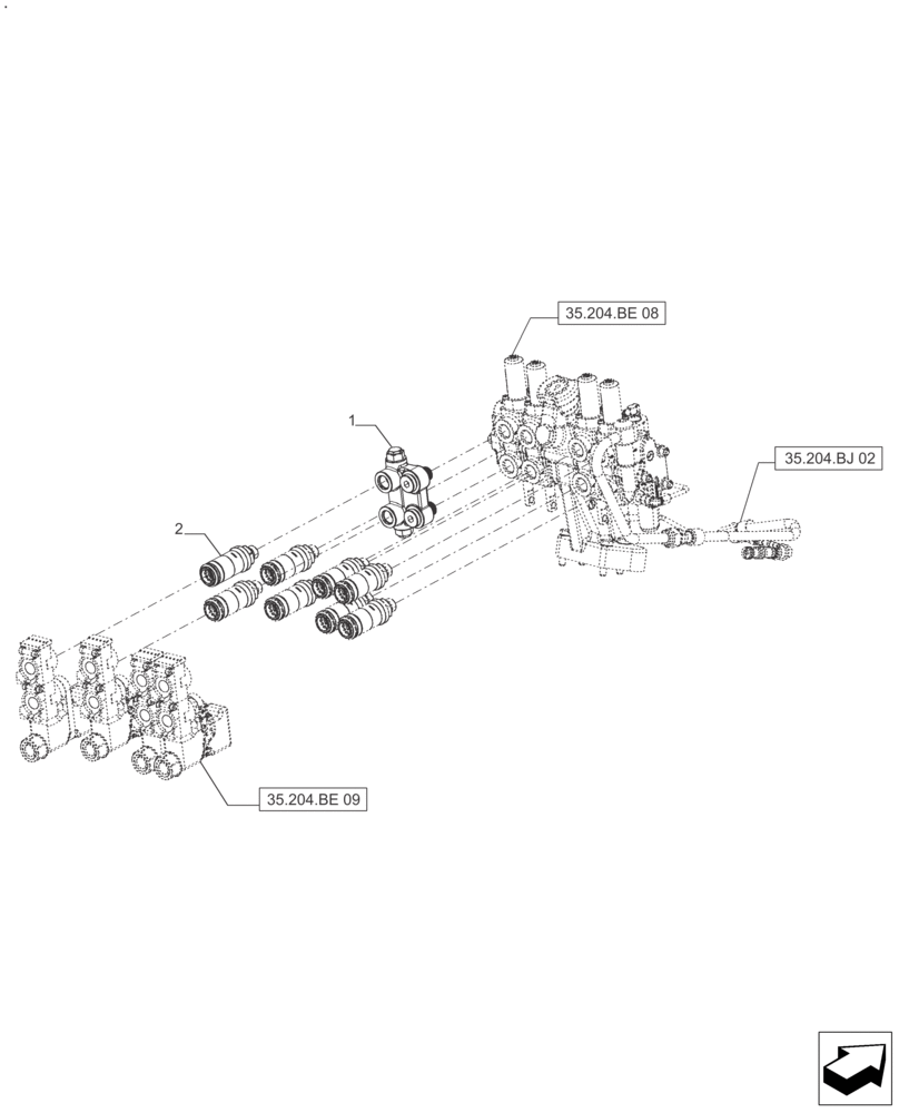 Схема запчастей Case IH FARMALL 110A - (35.204.BE[10]) - REMOTE CONTROL VALVE (4 VALVES) - AFTER SN: CF01596M (35) - HYDRAULIC SYSTEMS