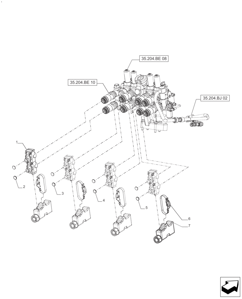 Схема запчастей Case IH FARMALL 110A - (35.204.BE[09]) - REMOTE CONTROL VALVE (4 VALVES) - AFTER SN: CF01596M (35) - HYDRAULIC SYSTEMS