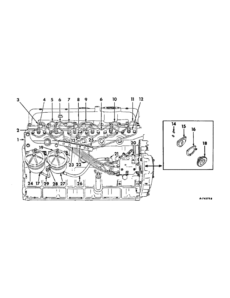 Схема запчастей Case IH 706 - (E-24) - FUEL SYSTEM, FUEL INJECTION PUMP & CONNECTIONS, D-282 ENGINE TRACTORS WITH ROOSA MASTER PUMPS (02) - FUEL SYSTEM